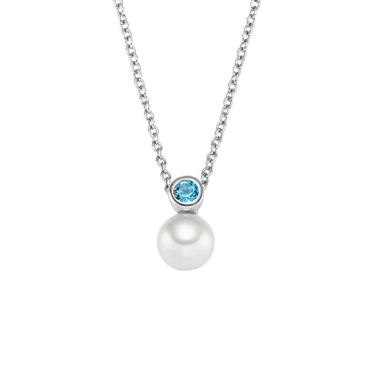 Anhänger mit Kette mit 1 Blautopas (beh.) & 1 Süsswasserperle