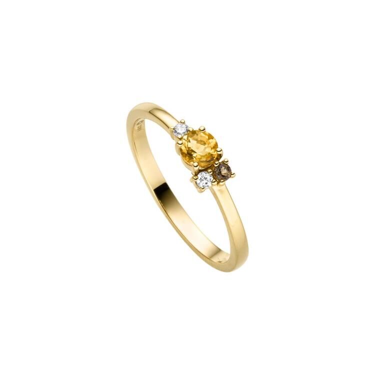 Ring mit 1 Citrin & 1 Rauchquarz & 2 Zirkonia