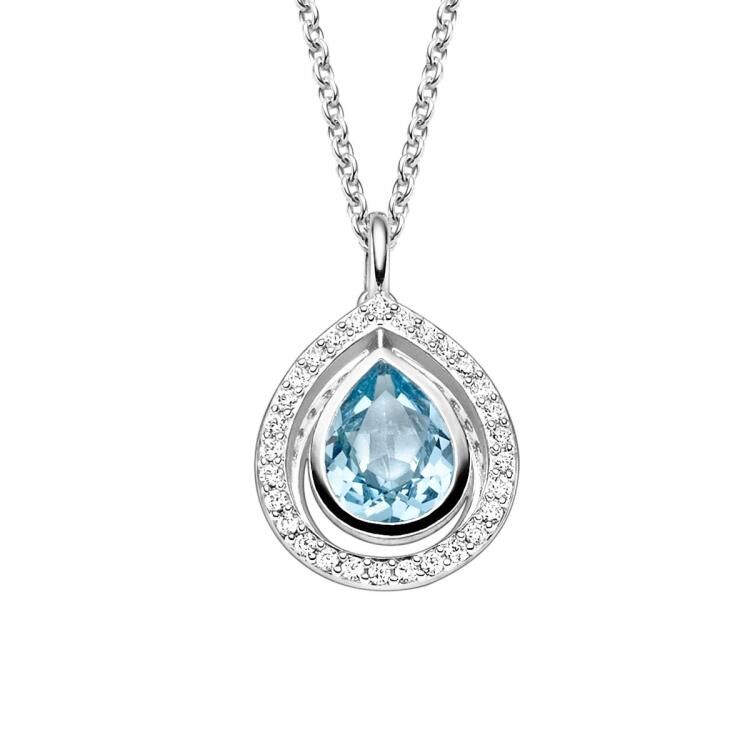 Anhänger mit Kette mit 1 Blautopas (beh.) & 29 Zirkonia