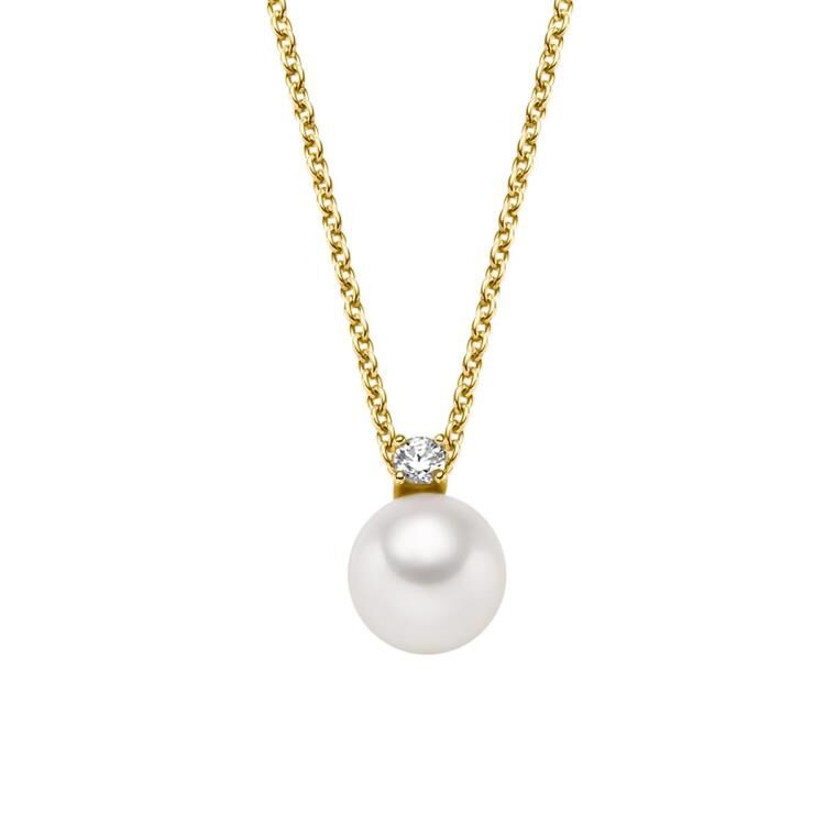 Anhänger mit Kette mit 1 Süsswasserperle & 1 Zirkonia