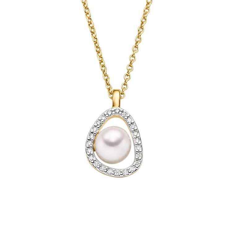 Anhänger mit Kette mit 1 Süsswasserperle & 23 Zirkonia
