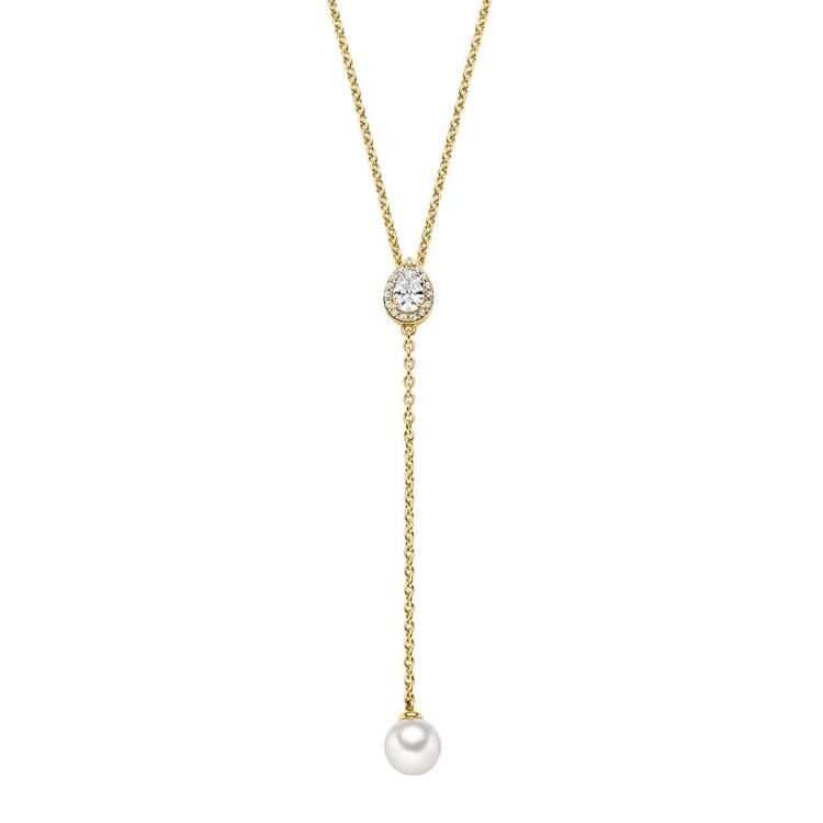 Y-Kette mit 1 Süsswasserperle & 17 Zirkonia 450mm