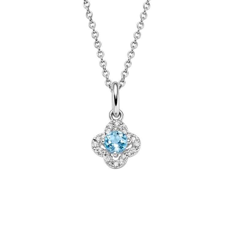 Anhänger mit Kette mit 1 Blautopas (beh.) & 20 Zirkonia