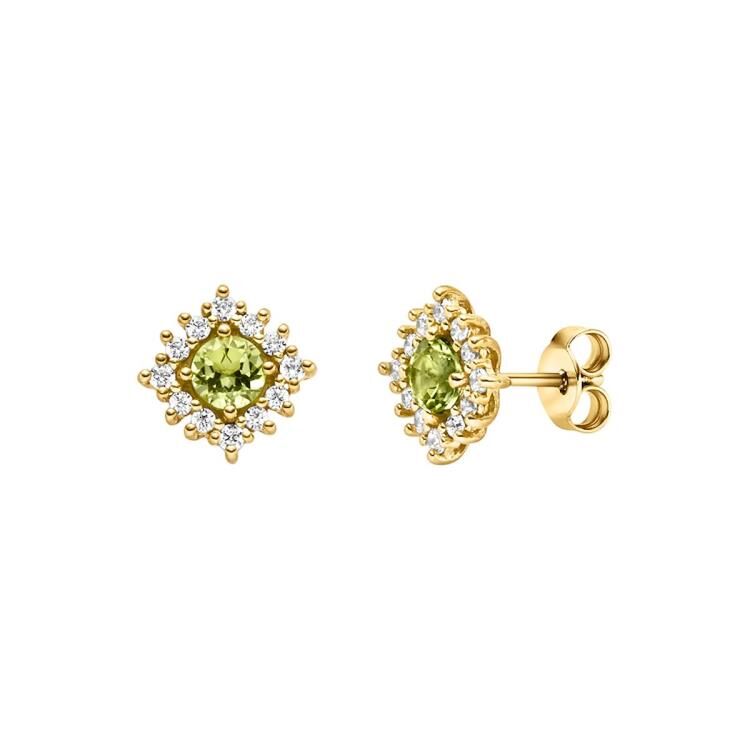 Ohrstecker mit 2 Peridot & 24 Zirkonia